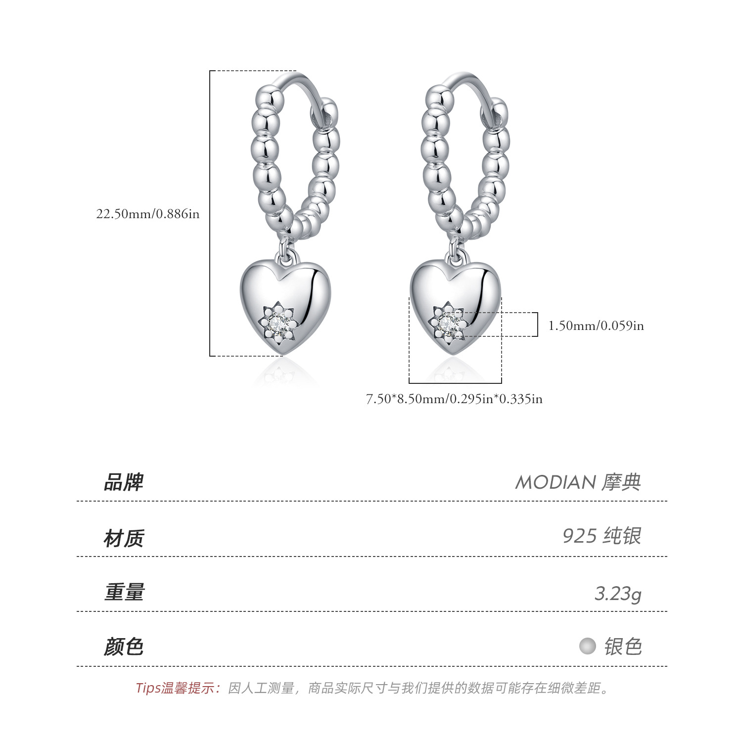The S925 Sterling Silver Heart Rhinestone Dangle Earrings - Image 3