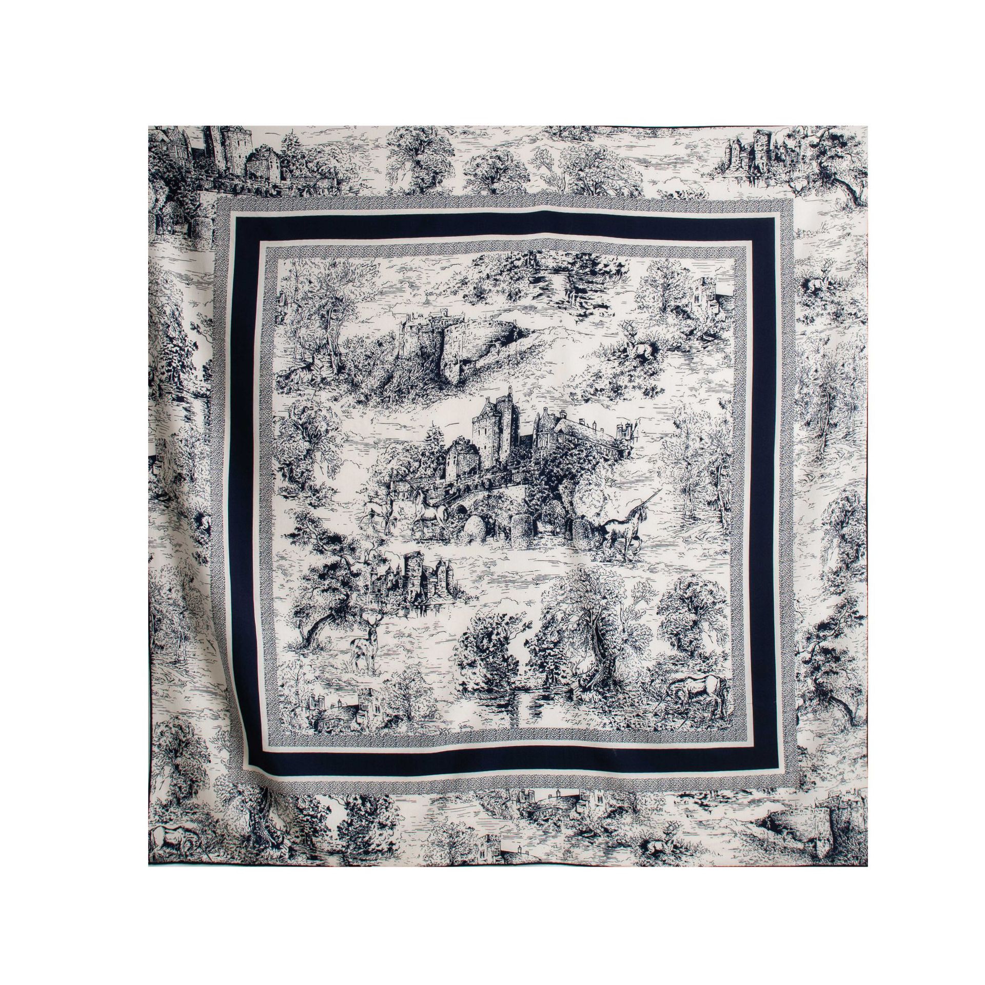 FHZ25-90010-1 Hand Rolled - Double-sided Forest Castle Navy Blue