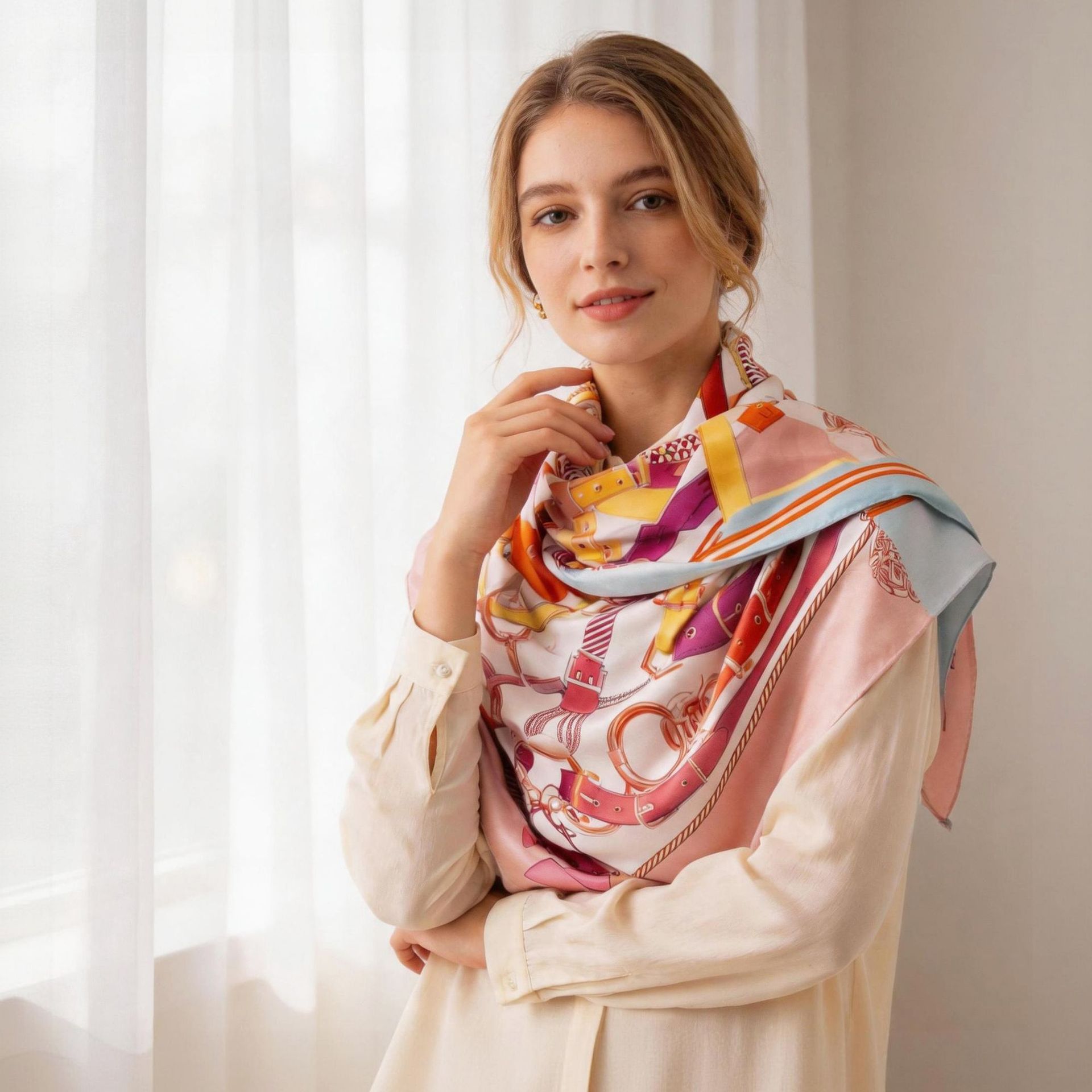The 16 Momme Mulberry Silk Twill Scarf with Double-Sided Print