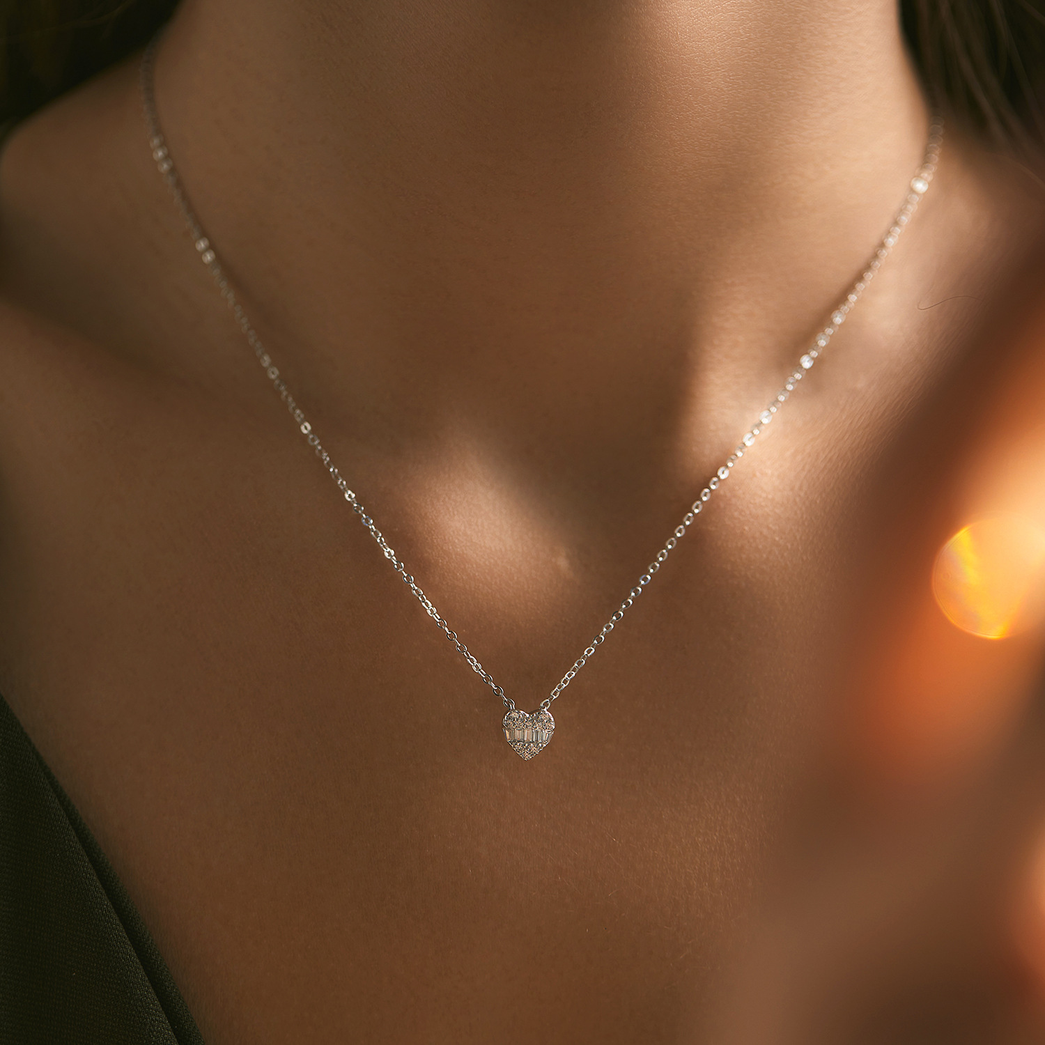 The Heart Rhinestone S925 Sterling Silver Pendant Necklace - Image 2