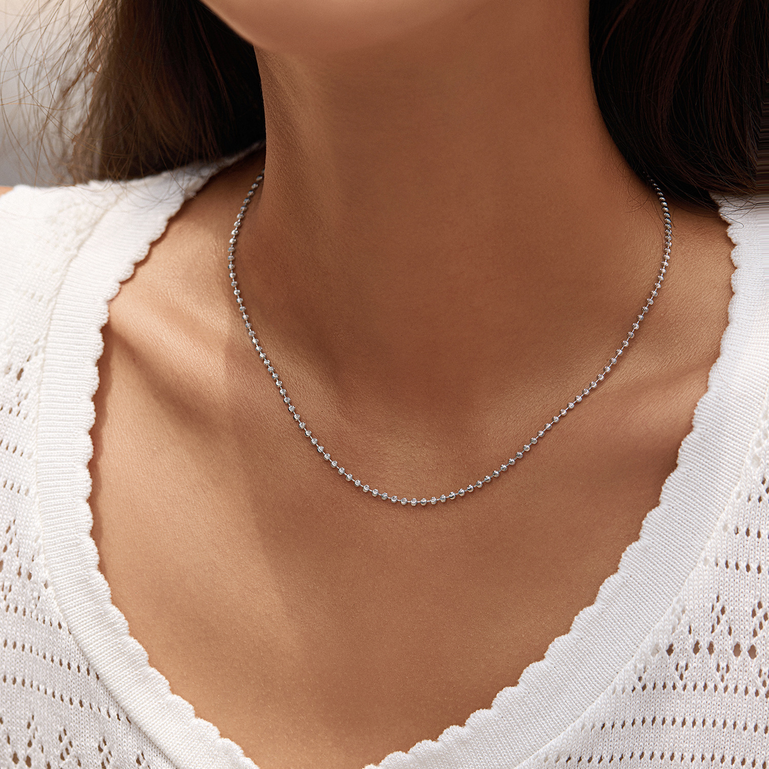 The S925 Silver Moon Bead Layering Collarbone Chain - Image 2