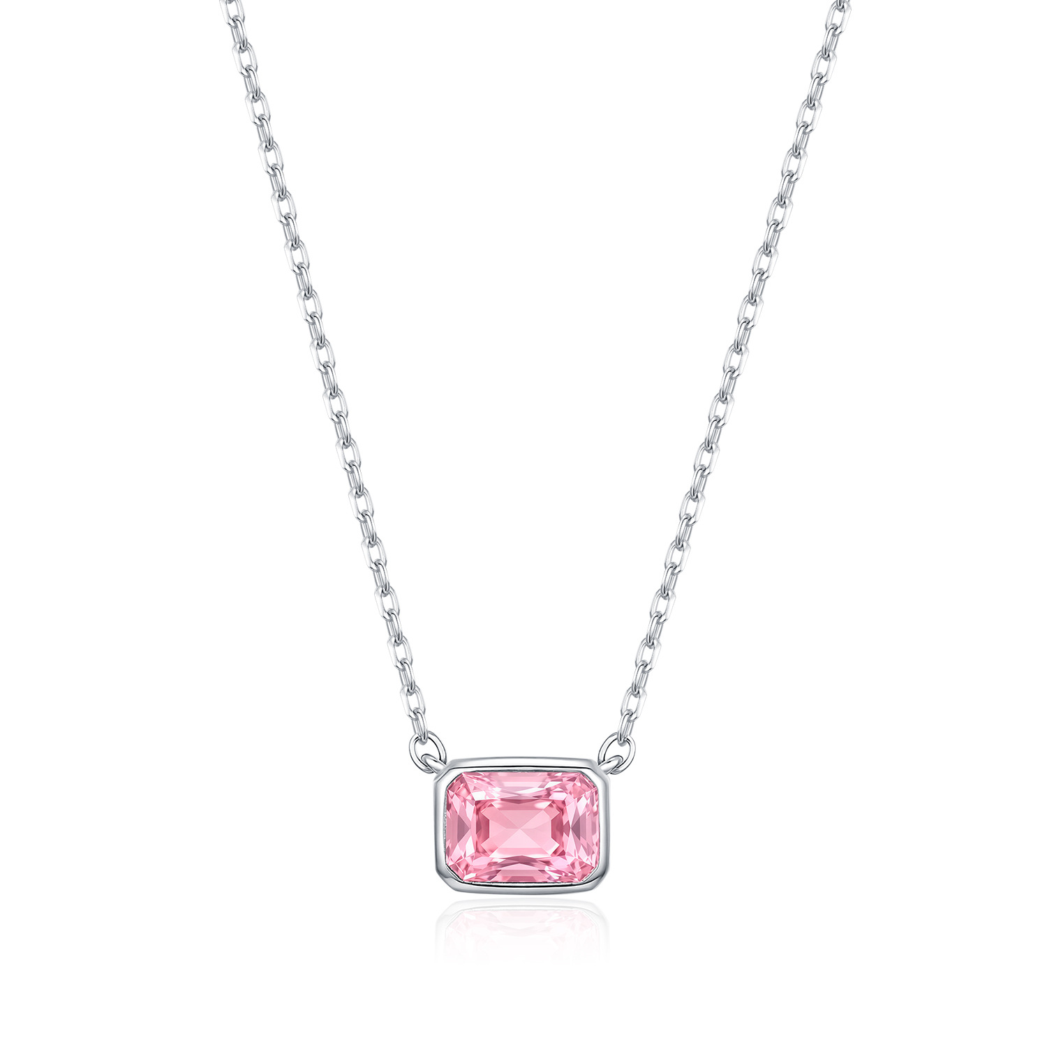 The S925 Sterling Silver Light Pink Cube Pendant Necklace - Image 5