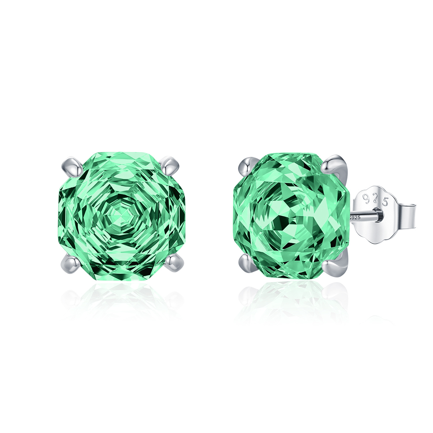 The S925 Sterling Silver Octagon Paraiba Rose Cut Cubic Zirconia Earrings - Image 5