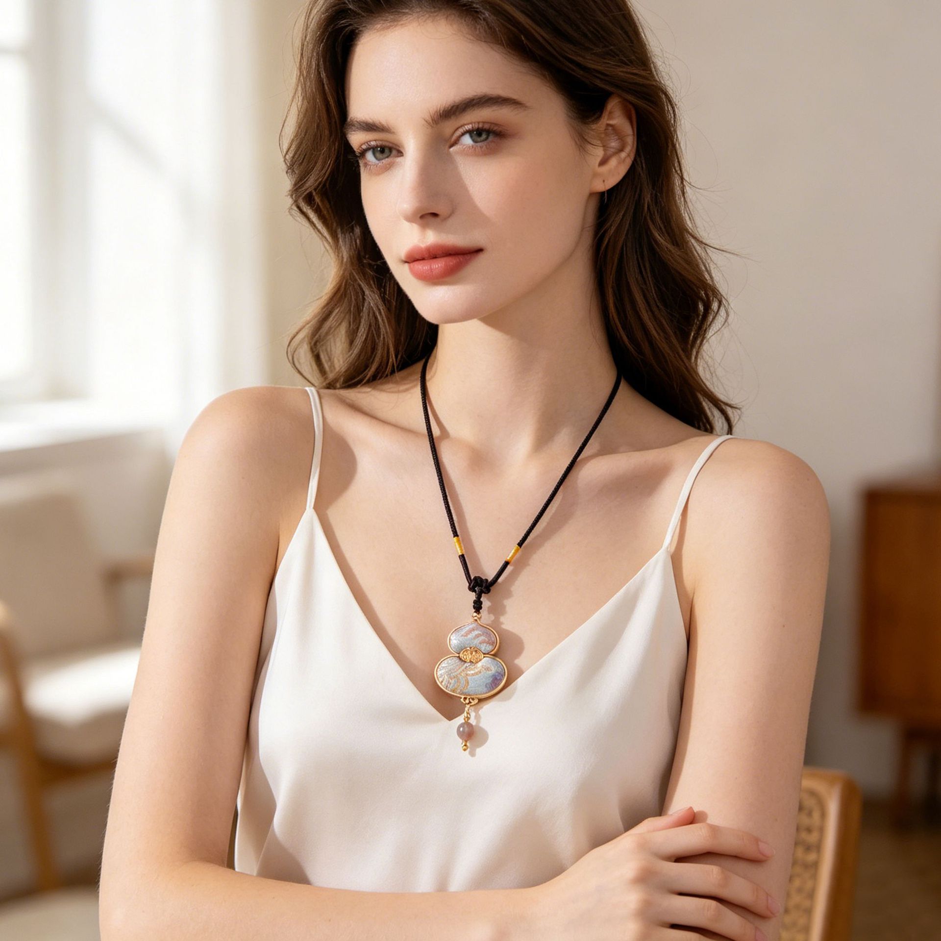 The Handmade Silk Song Brocade Gourd Pendant Necklace