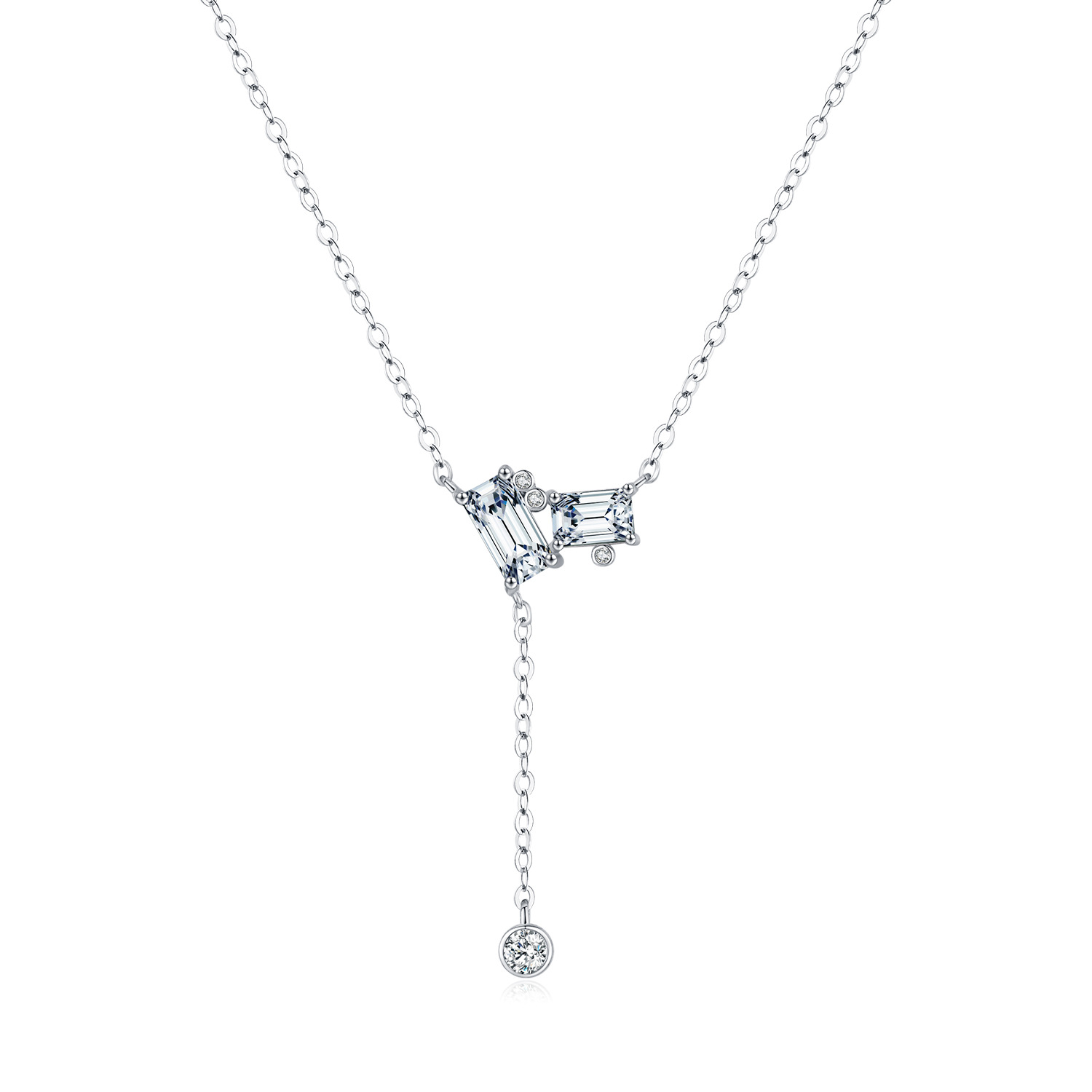 The S925 Sterling Silver Emerald Cut Y-Chain Necklace - Image 4