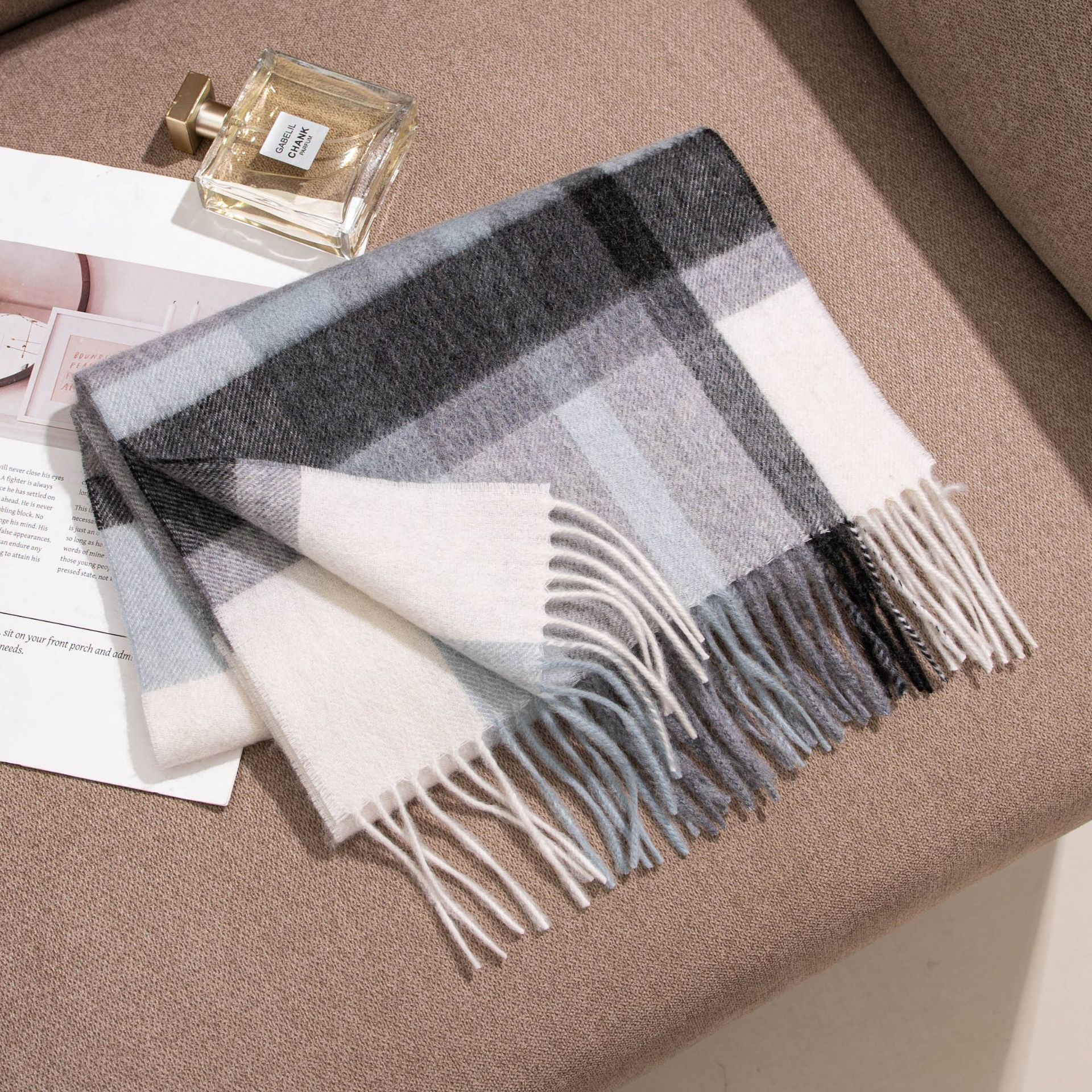 The Blue Plaid Cashmere Scarf Wrap - Image 2