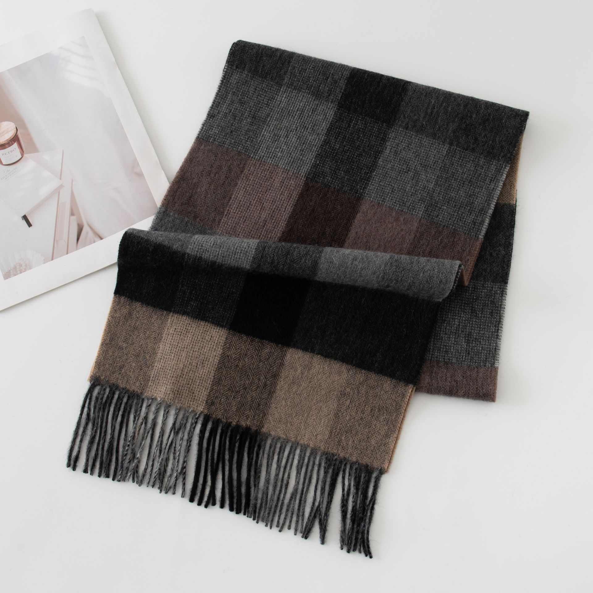FHY24-7019-3 Gray Black Camel Plaid