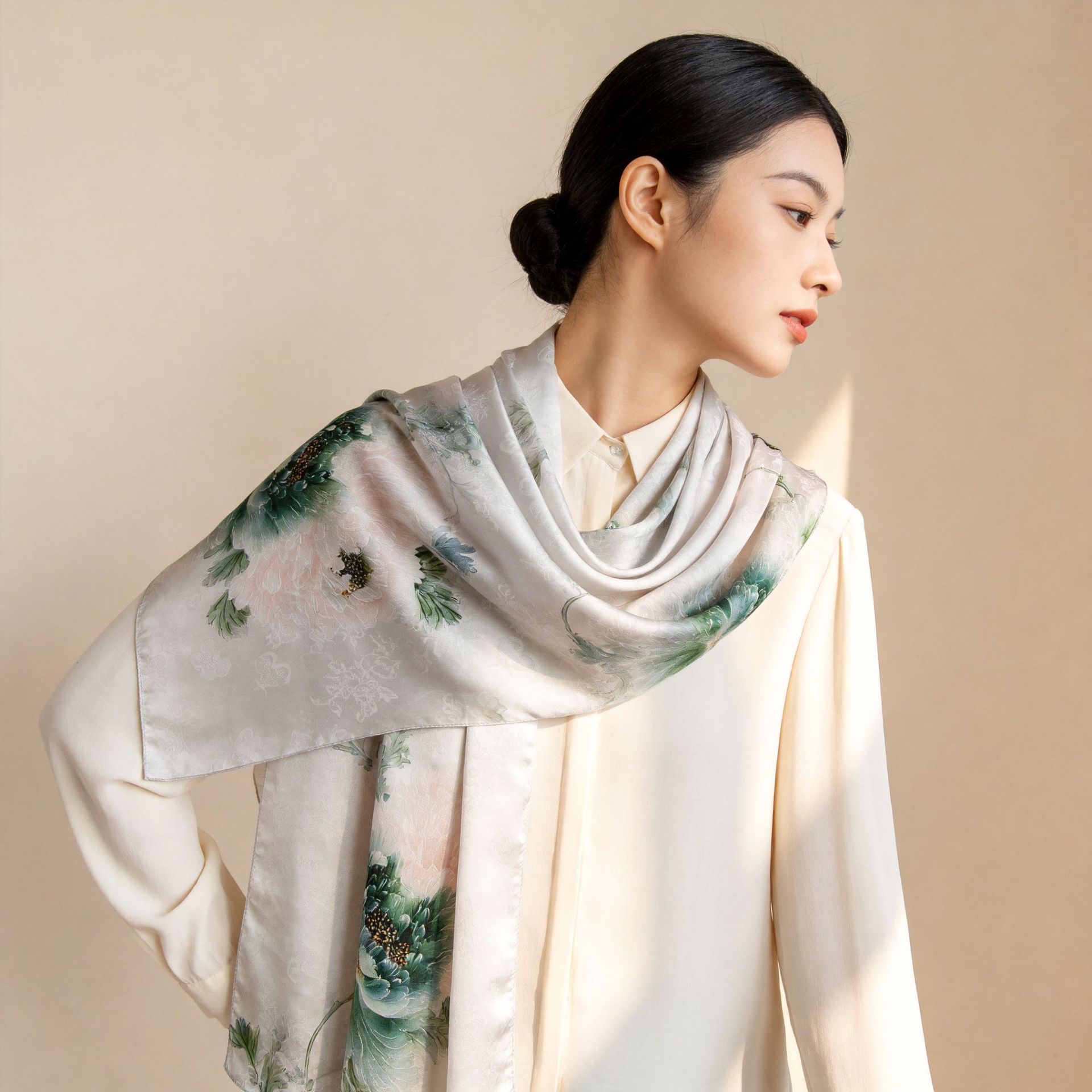 The Mulberry Silk Long Scarf with Chinese Style Print