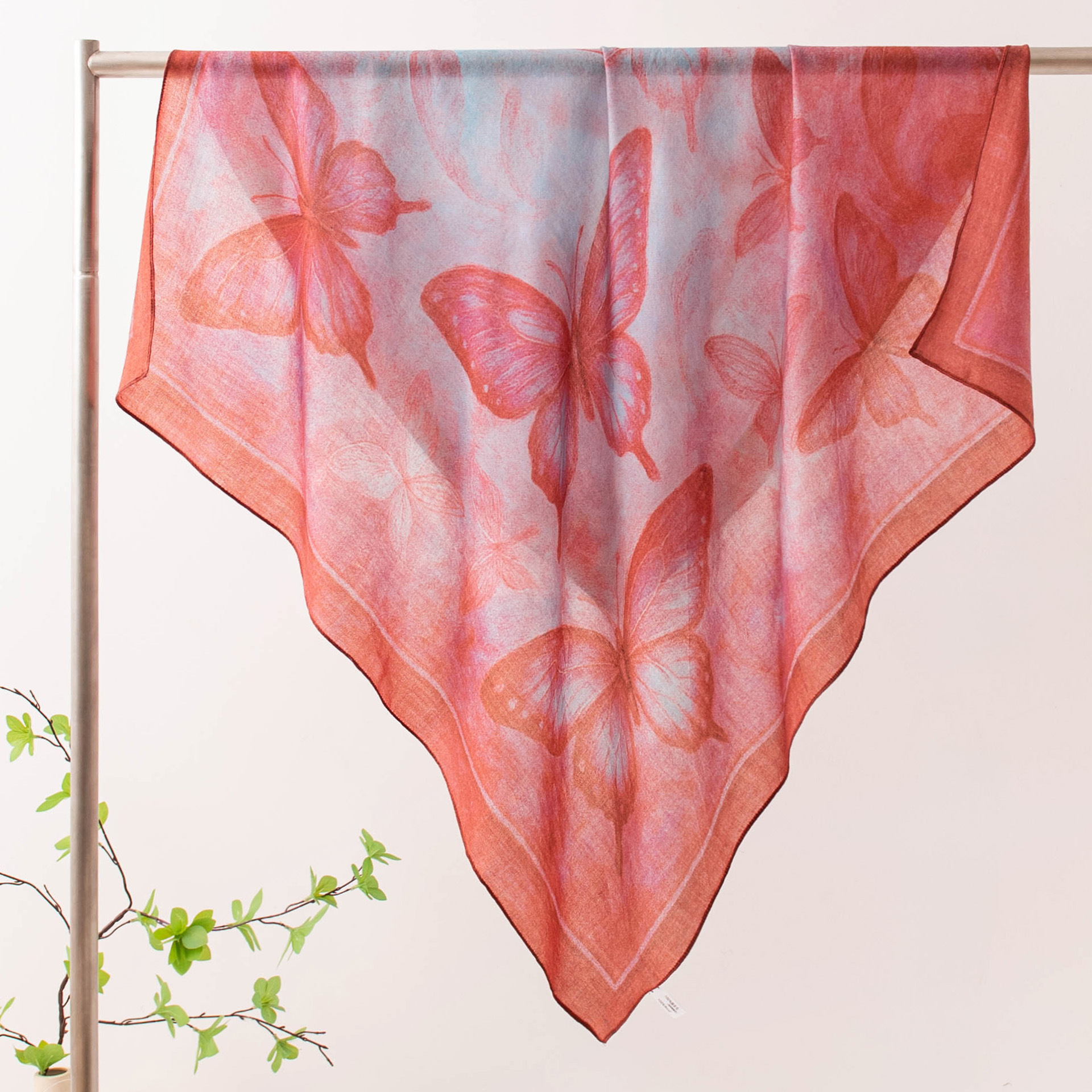 The Water-Soluble Wool Butterfly Print Square Scarf