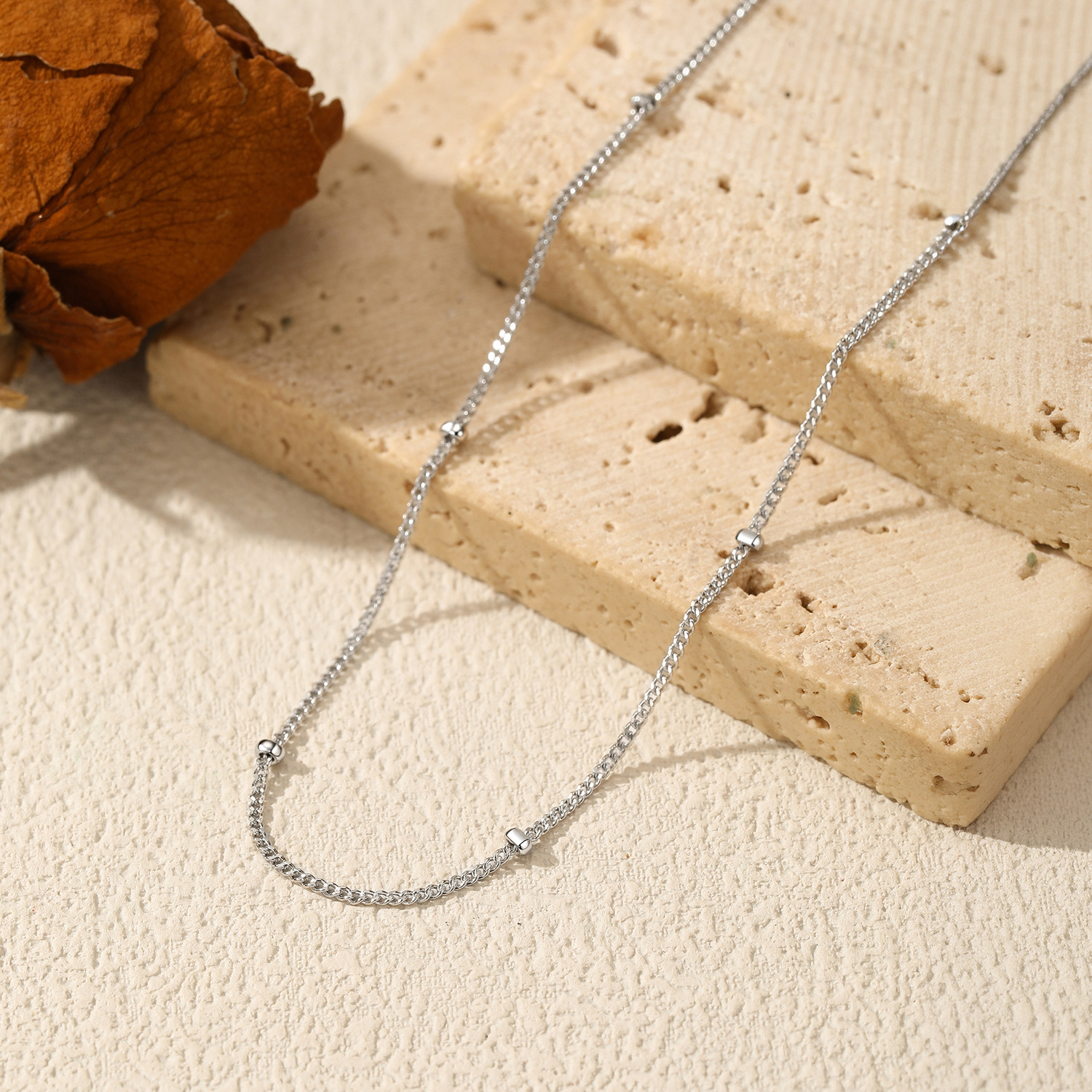 The S925 Sterling Silver Side Bead Chain Necklace - Image 4