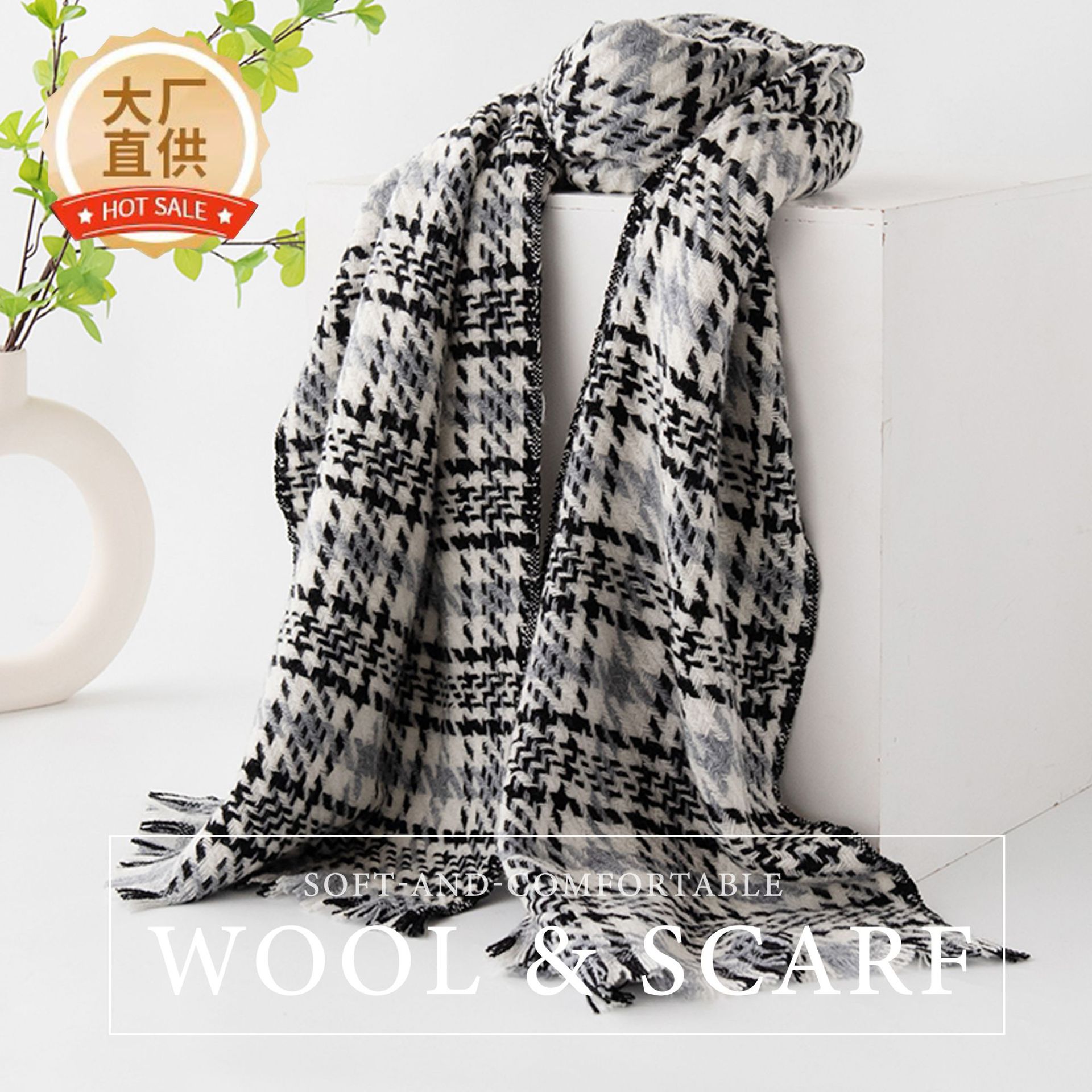 The 100% Wool Cashmere Feel Plaid Scarf