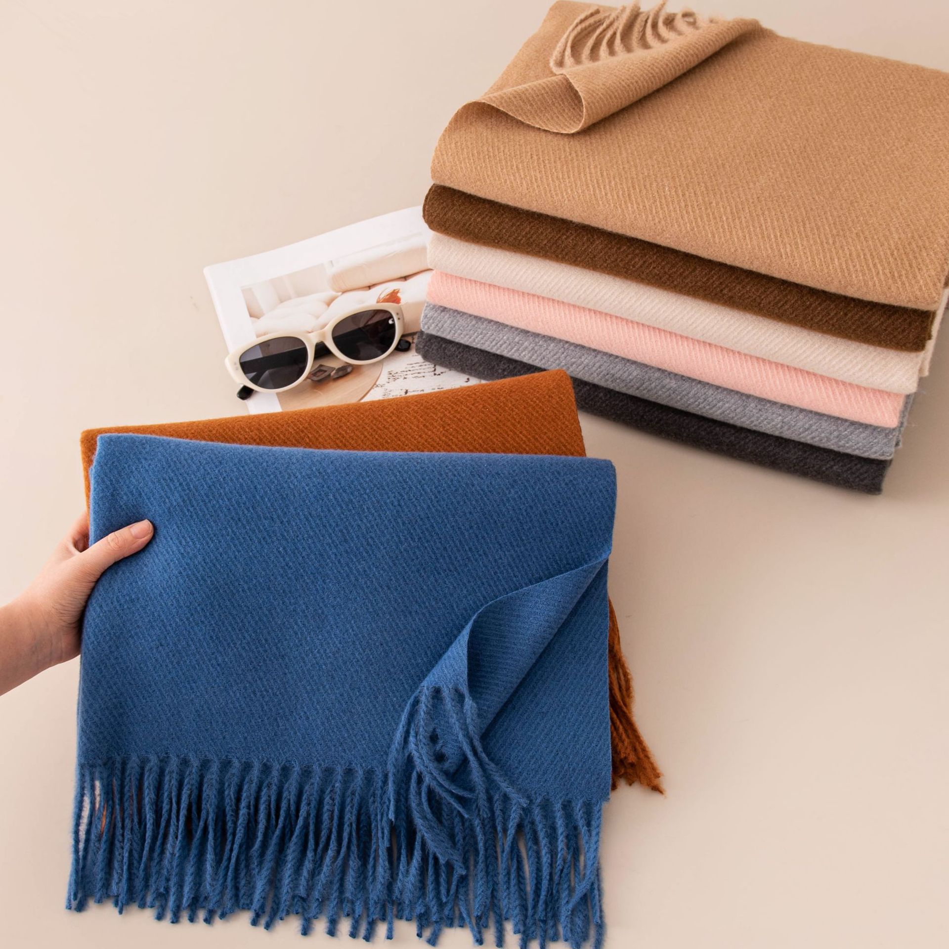 The Wool Blend Solid Long Scarf - Image 4