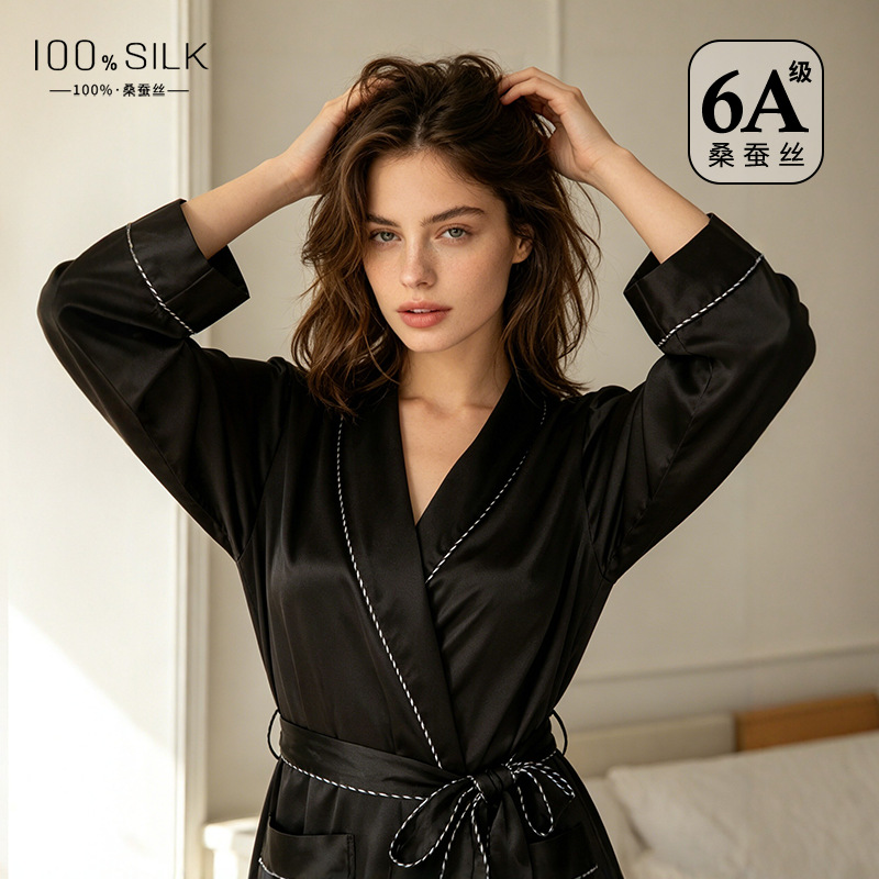 The 100% Mulberry Silk Tie Waist Mid-Length Robe - Image 4