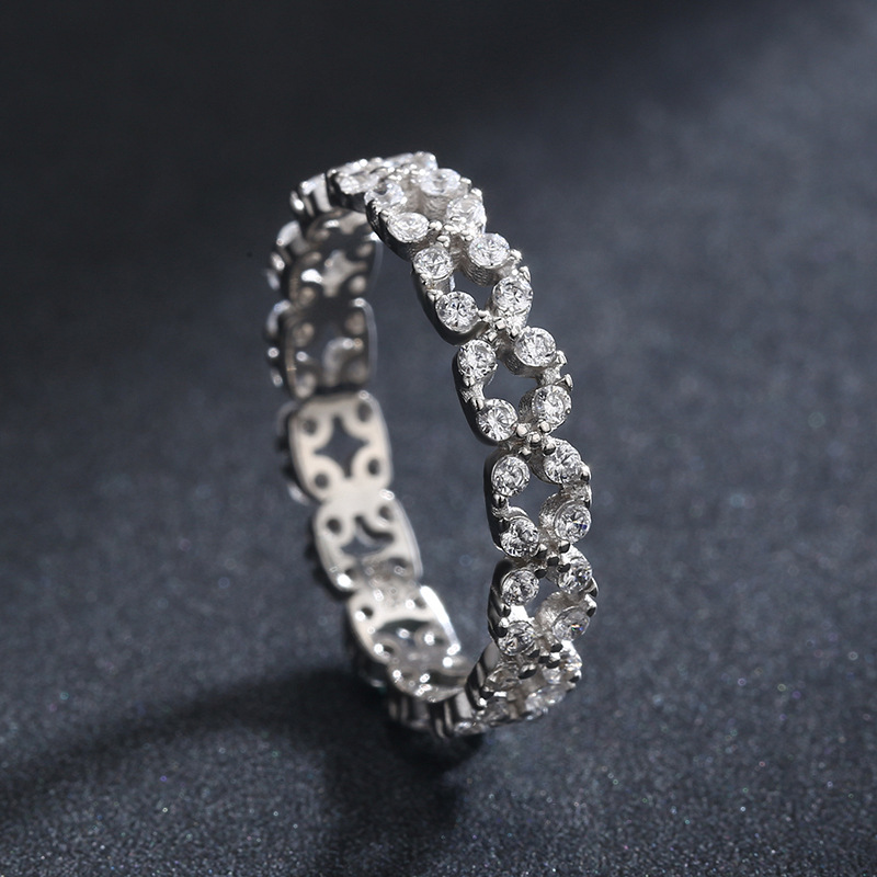 The S925 Sterling Silver Geometric Full Diamond Ring - Image 3