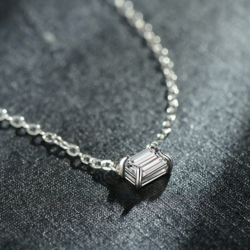 The S925 Sterling Silver Rectangle Zircon Necklace - Image 3