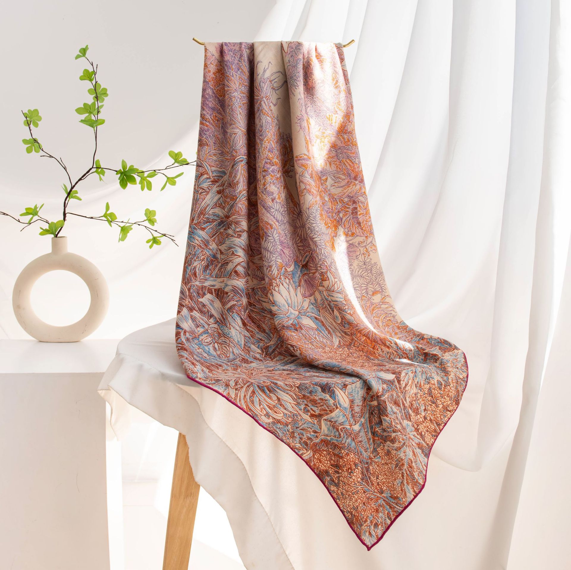 FHZ25-90013-2 Hand Rolled - Double-sided Towel Light Orange Floral