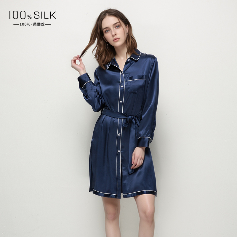 The 100% Mulberry Silk Long Sleeve Nightgown with Turn-Down Collar - Image 2
