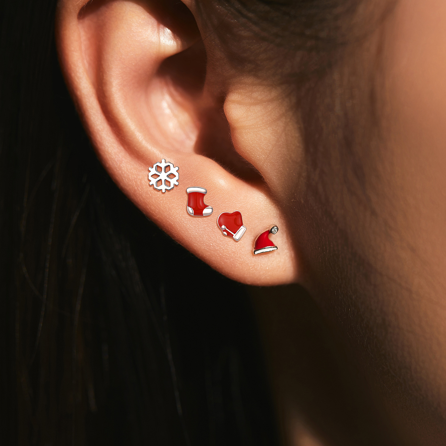 The S925 Silver Christmas Hat Snowflake Earrings Set - Image 2