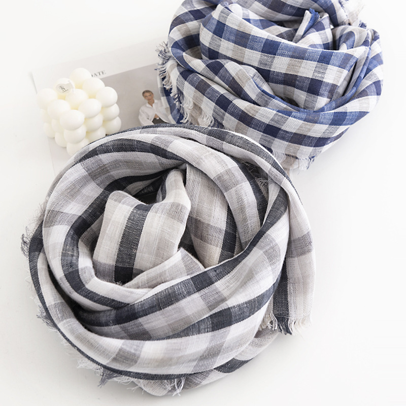 The Cotton Linen Striped Fringe Scarf - Image 4