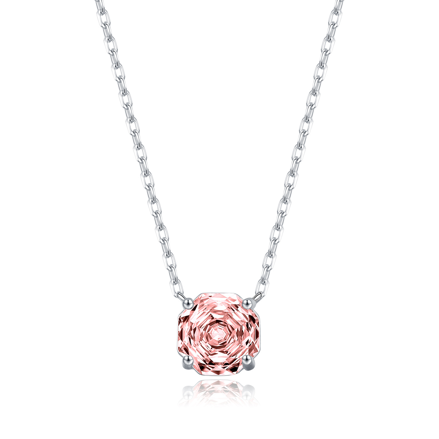 The S925 Sterling Silver Octagon Padparadscha Rose Cut Necklace - Image 5