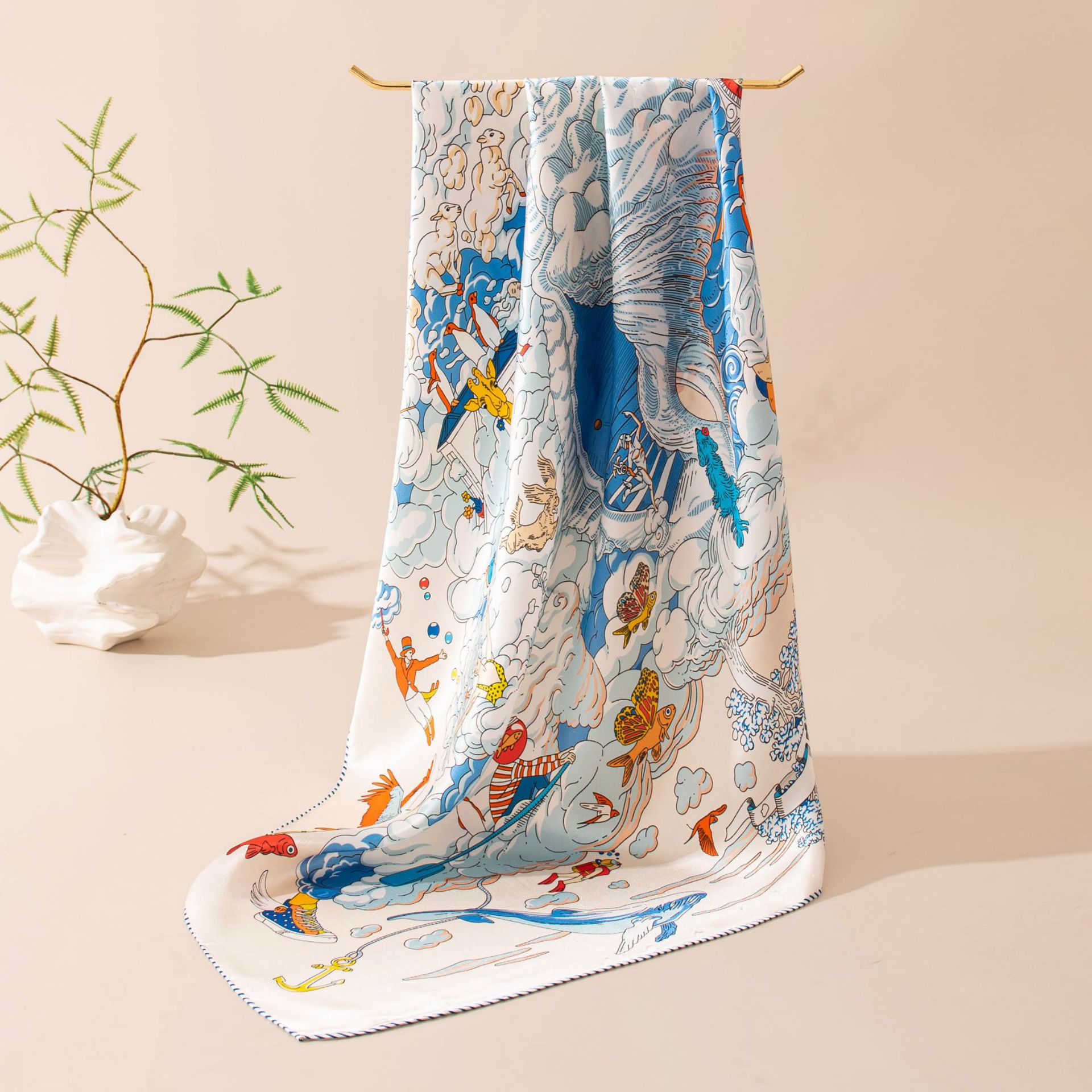 The Mulberry Silk Square Scarf with Blue White Print - Image 3