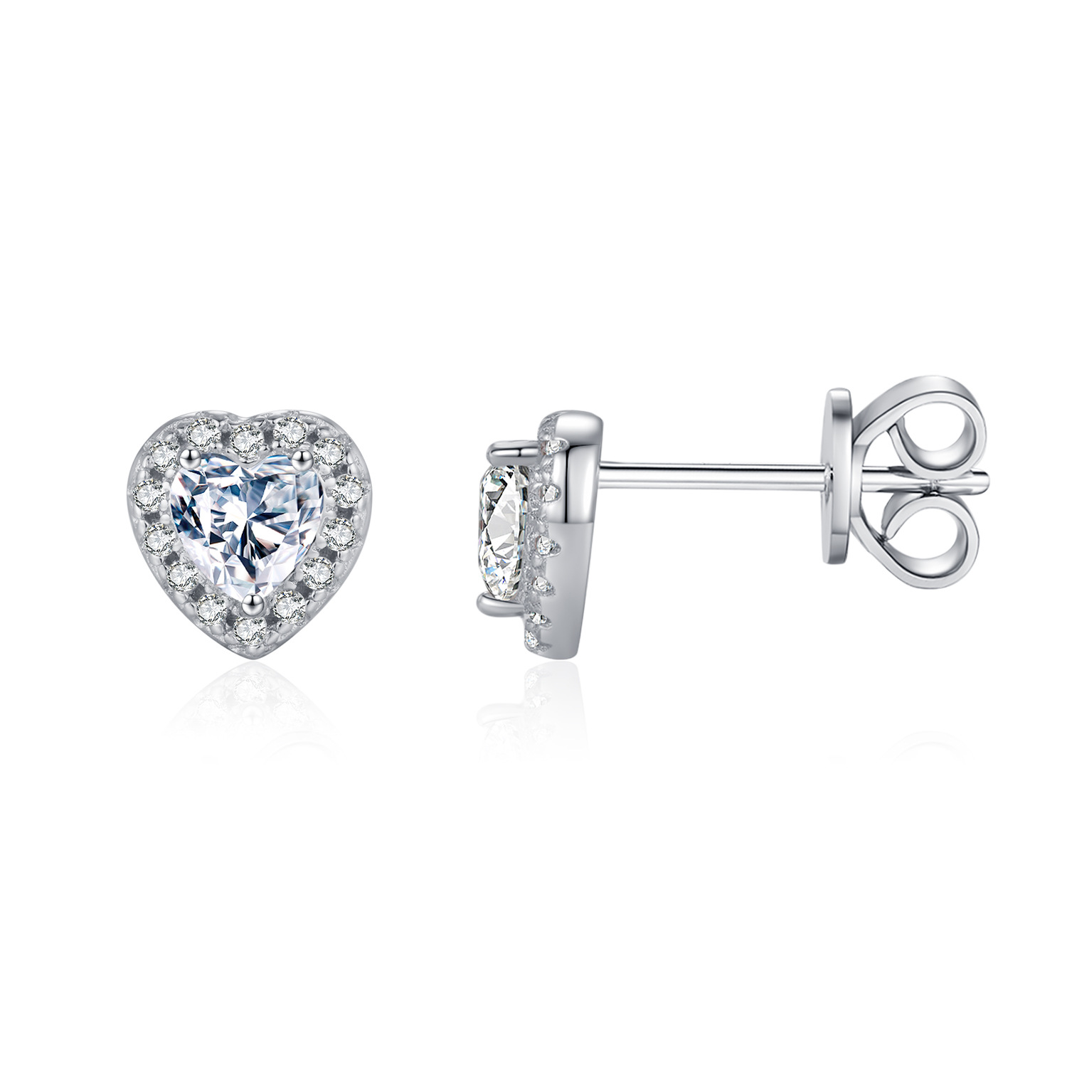 The D Color Moissanite Heart Stud Earrings in S925 Sterling Silver - Image 5