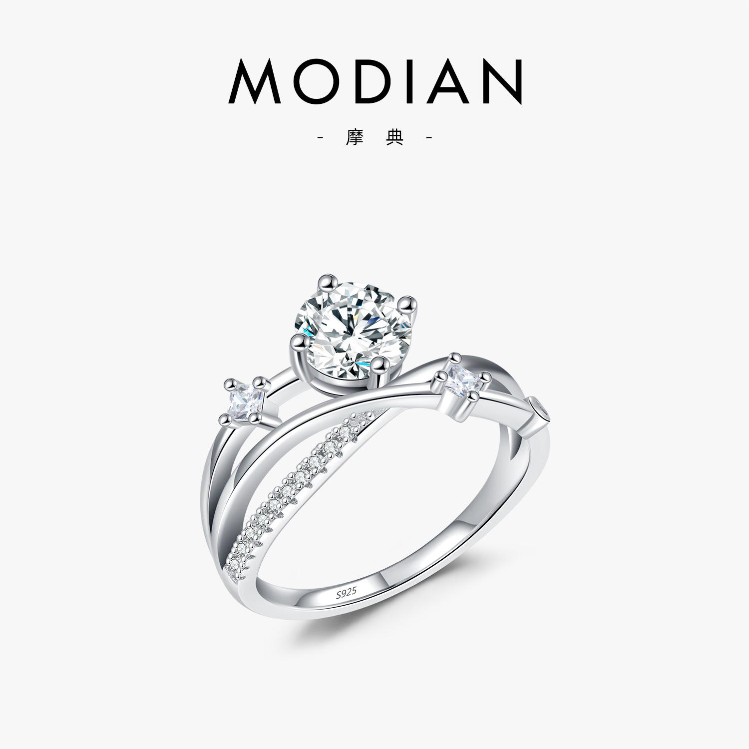 The Moissanite Cross Line Ring