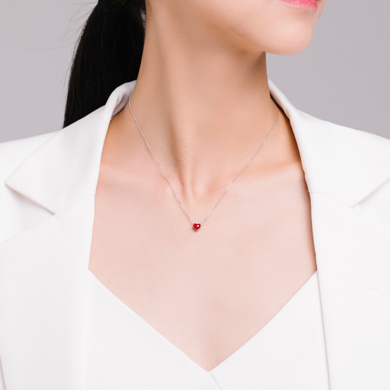 The S925 Silver Three-Color Heart Rainbow Collarbone Necklace - Image 2