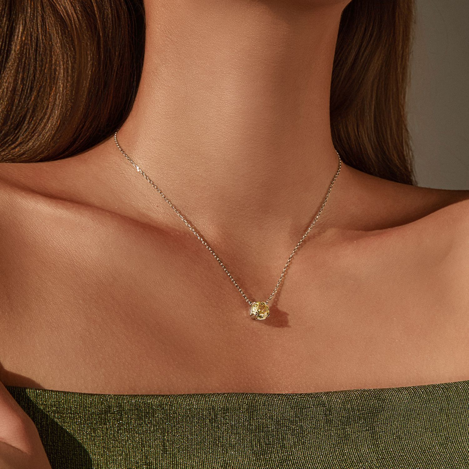 The S925 Sterling Silver Octagon Yellow Rose Cut Diamond Necklace - Image 2