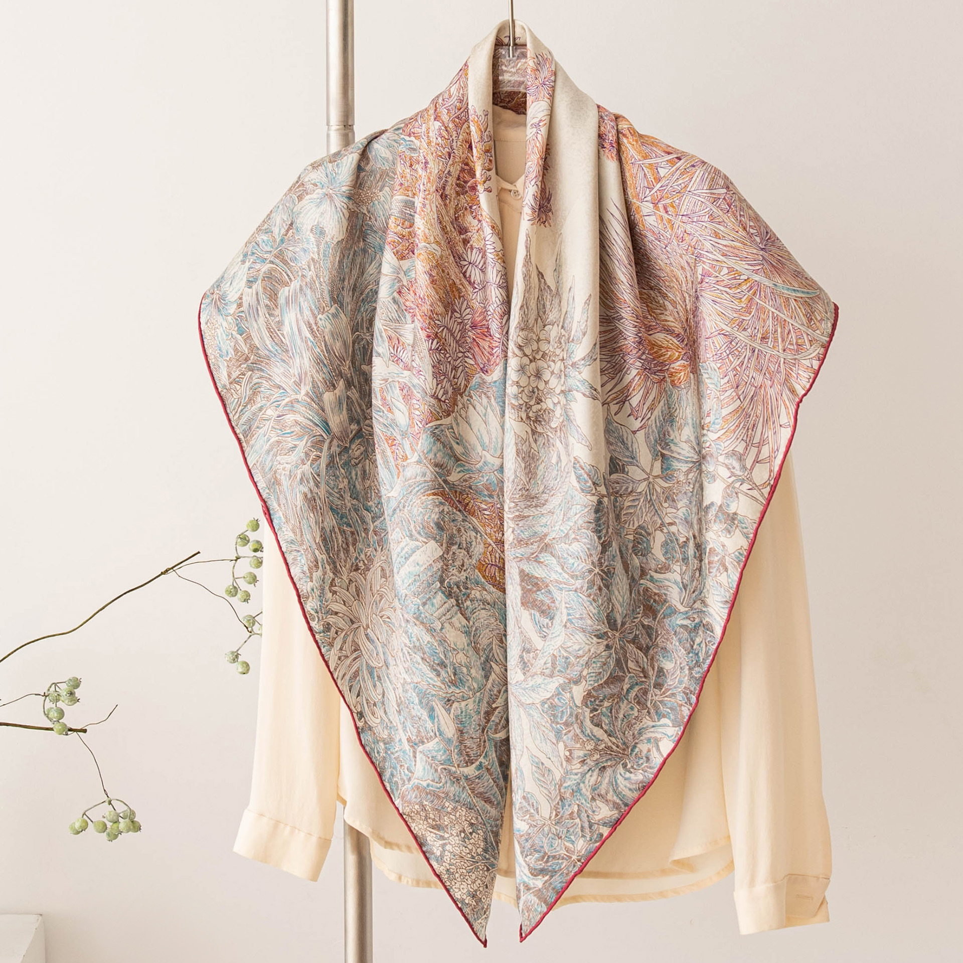 The Double-Sided Snowflake Pattern Silk Scarf - Image 2