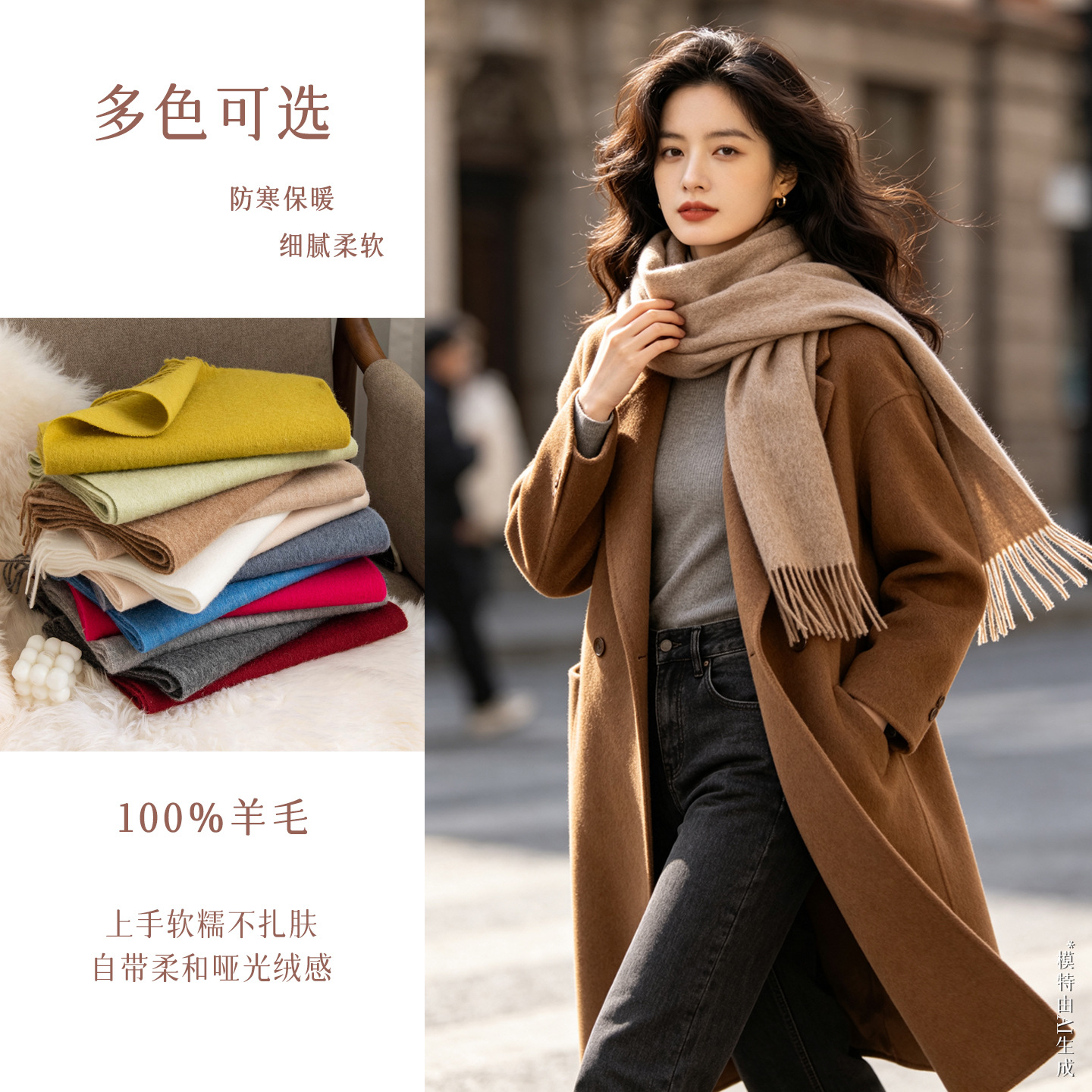 The Solid Color Wool Scarf with Fringe