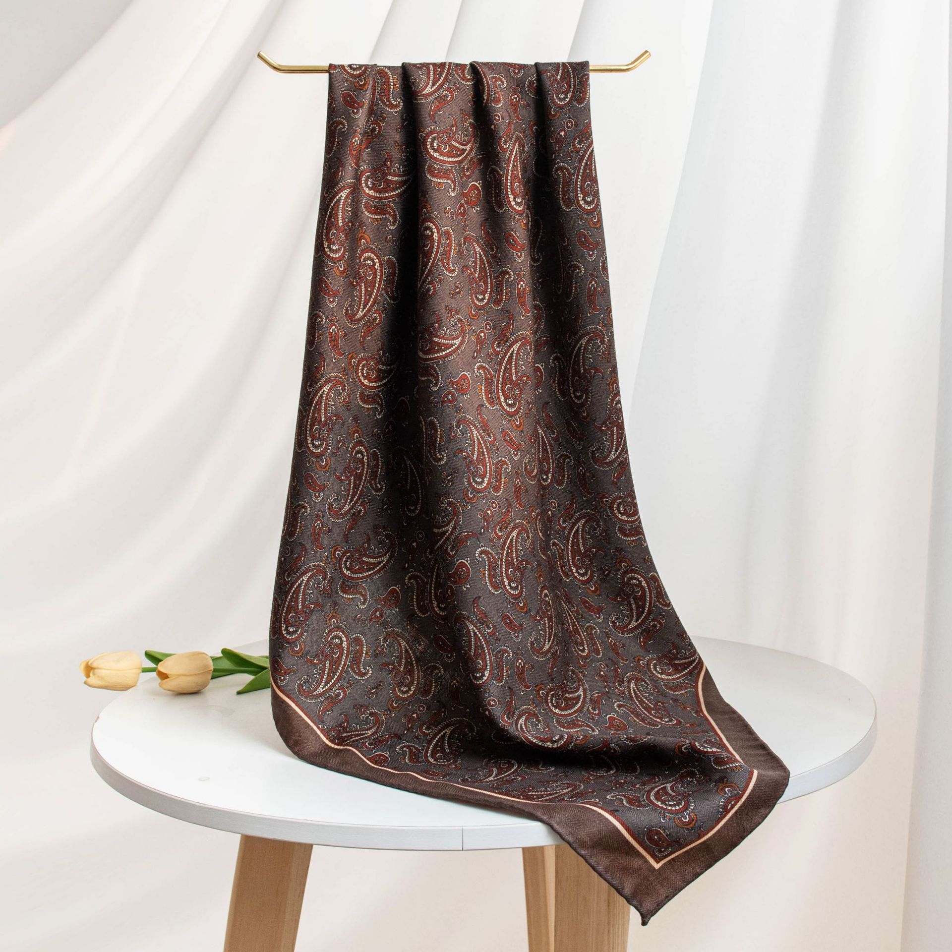 FHZ25-90216-1 Hand Rolled - Double Sided Paisley Blue Brown