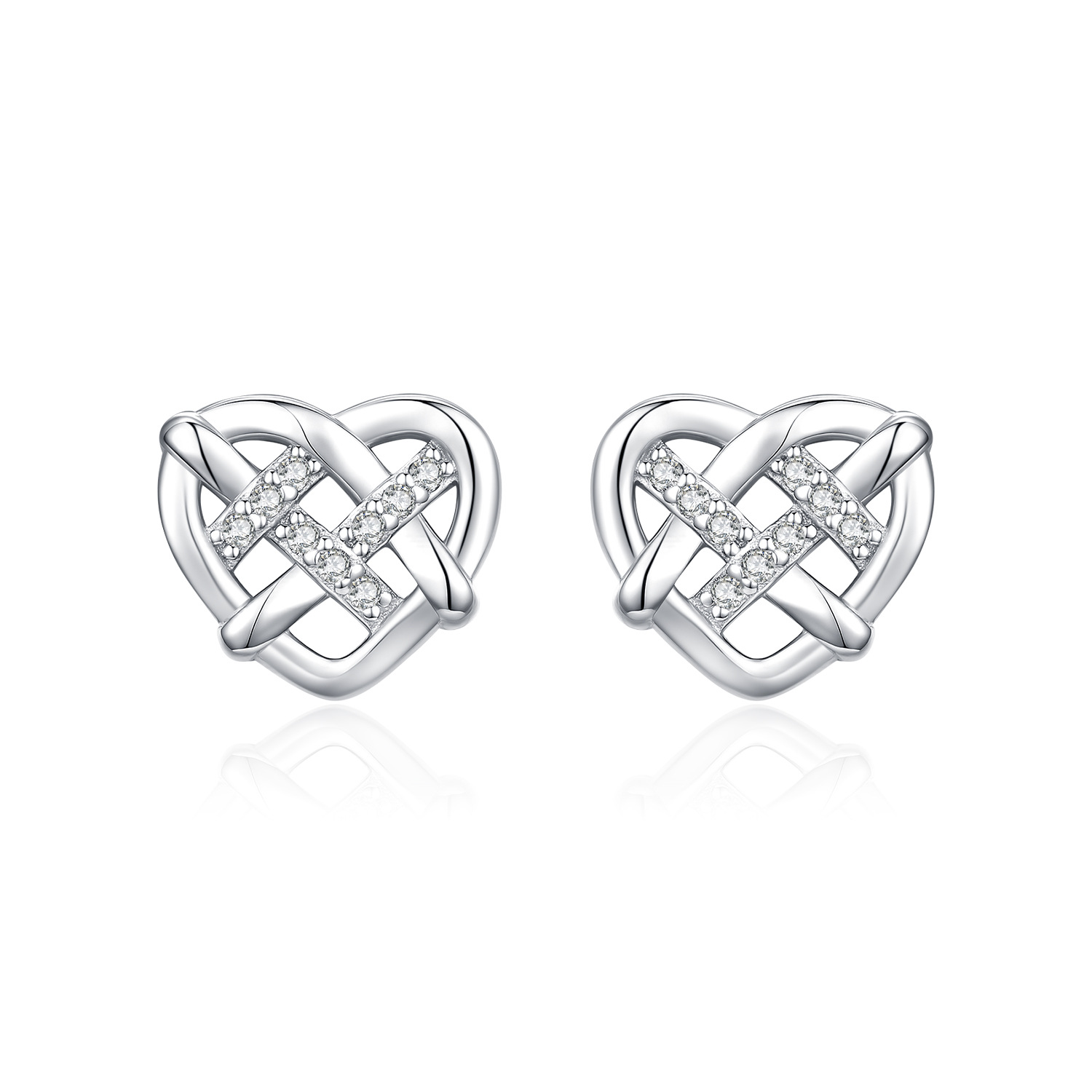 The S925 Sterling Silver Heart Hollow Woven Stud Earrings - Image 5