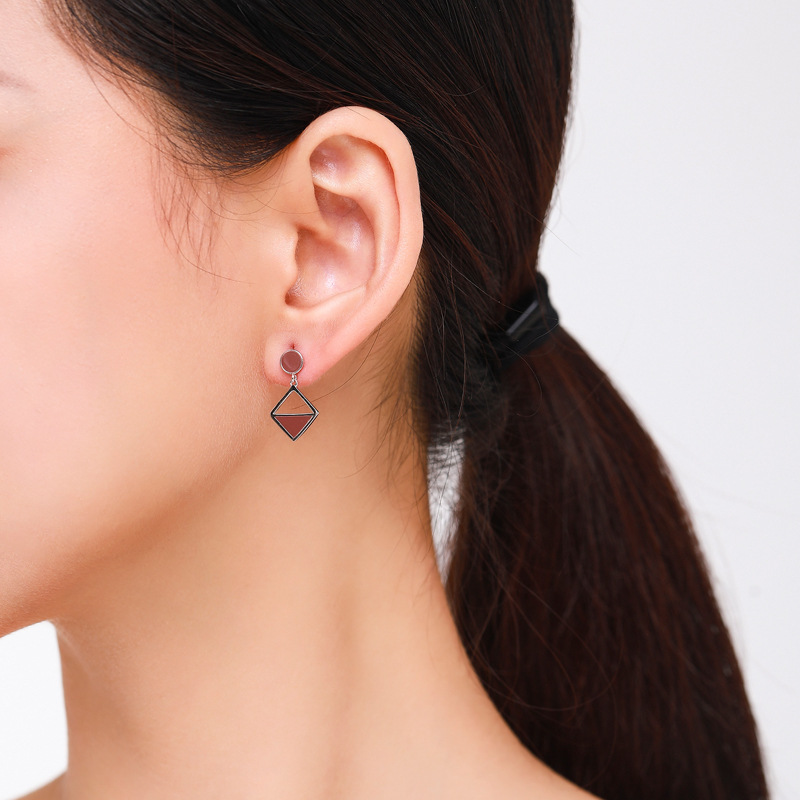 The S925 Silver Enamel Resin Irregular Stud Earrings - Image 2