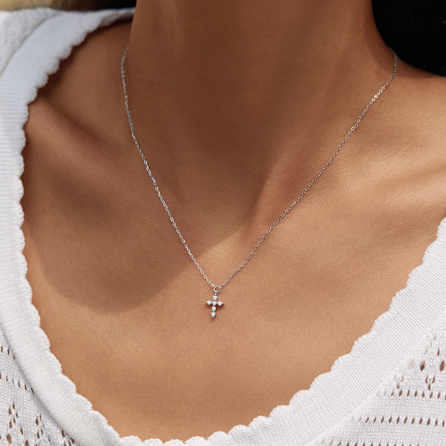 The D Color Moissanite S925 Sterling Silver Cross Necklace - Image 2