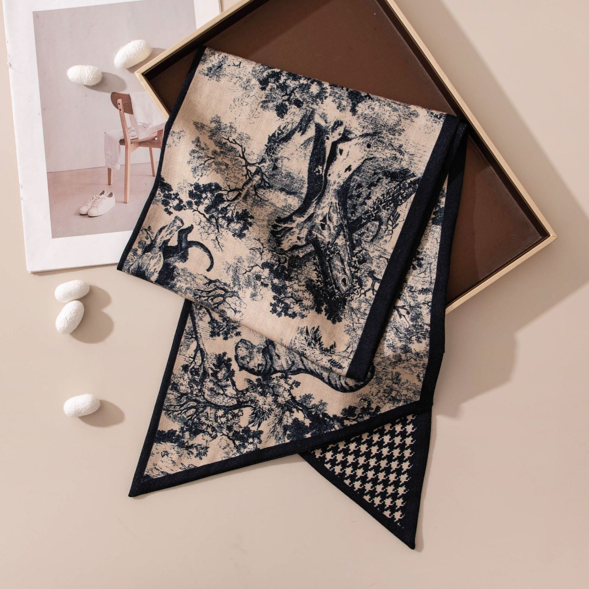 The Houndstooth Print Silk Wool Shawl Wrap - Image 2