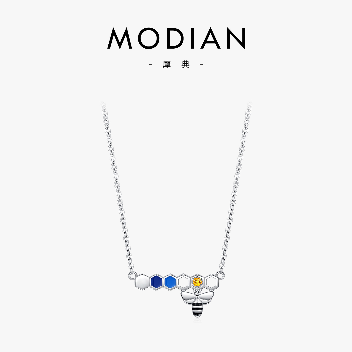 The S925 Silver Rainbow Rhinestone Bee Pendant Necklace