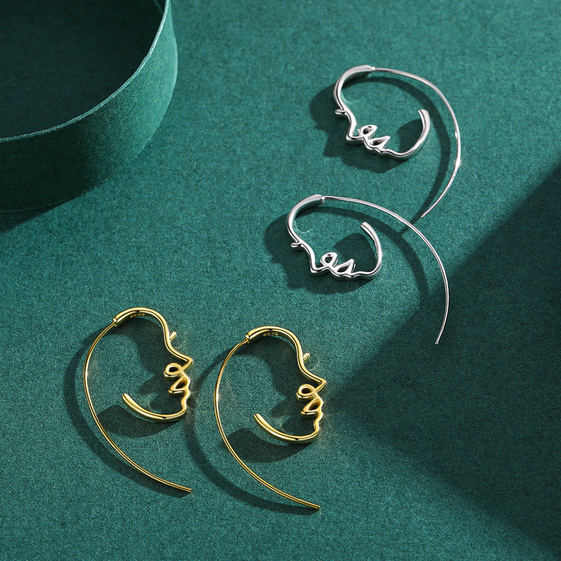 The S925 Sterling Silver Abstract Line Face Earrings - Image 4