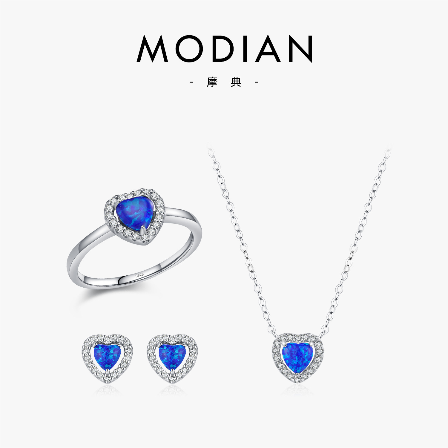 The 925 Sterling Silver Heart Ring Necklace Earrings Set