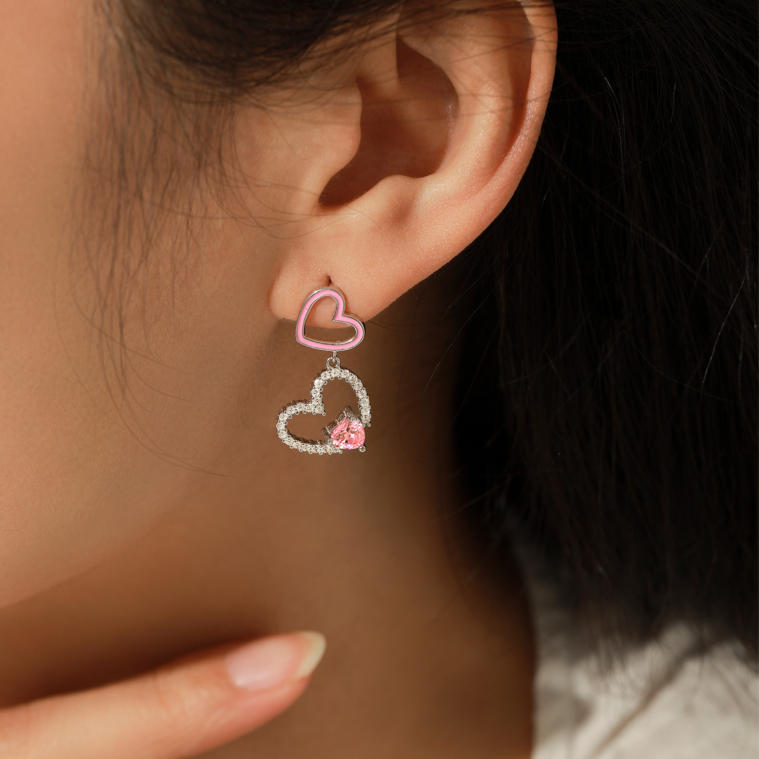 The S925 Silver Princess Heart Earrings - Image 2