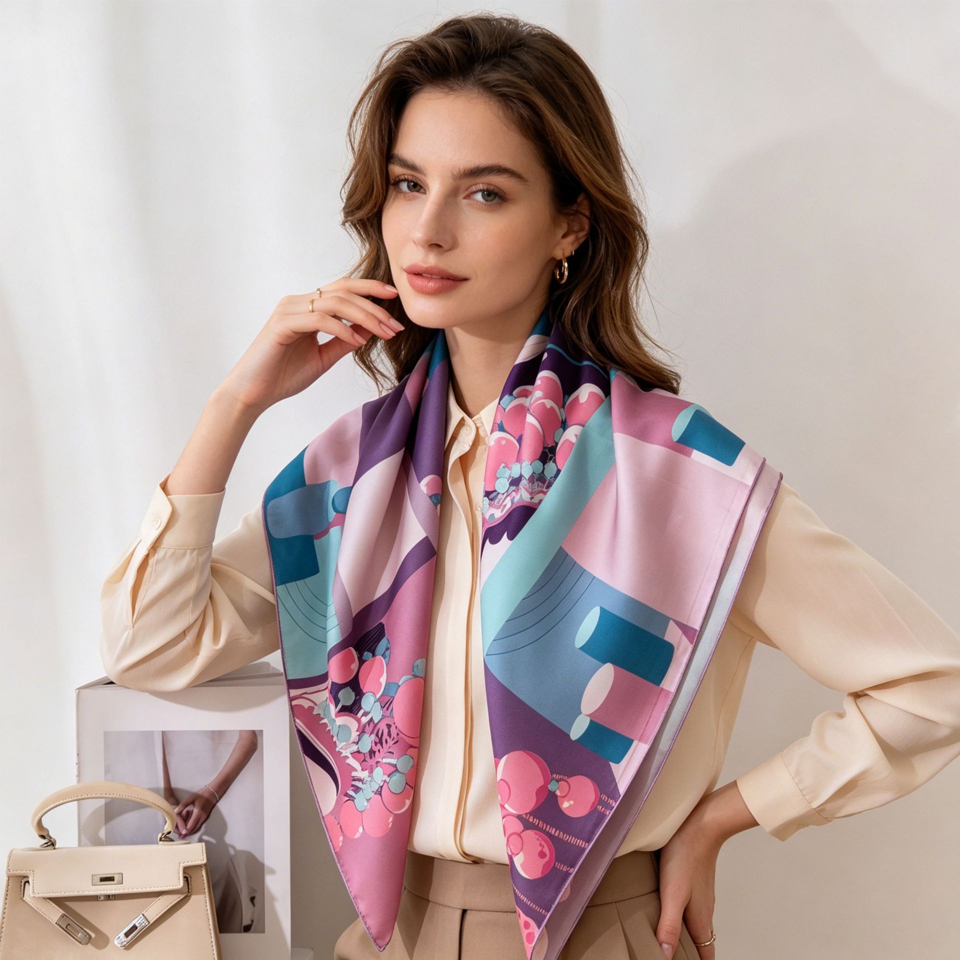 The Mulberry Silk Satin Square Scarf with Gift Box