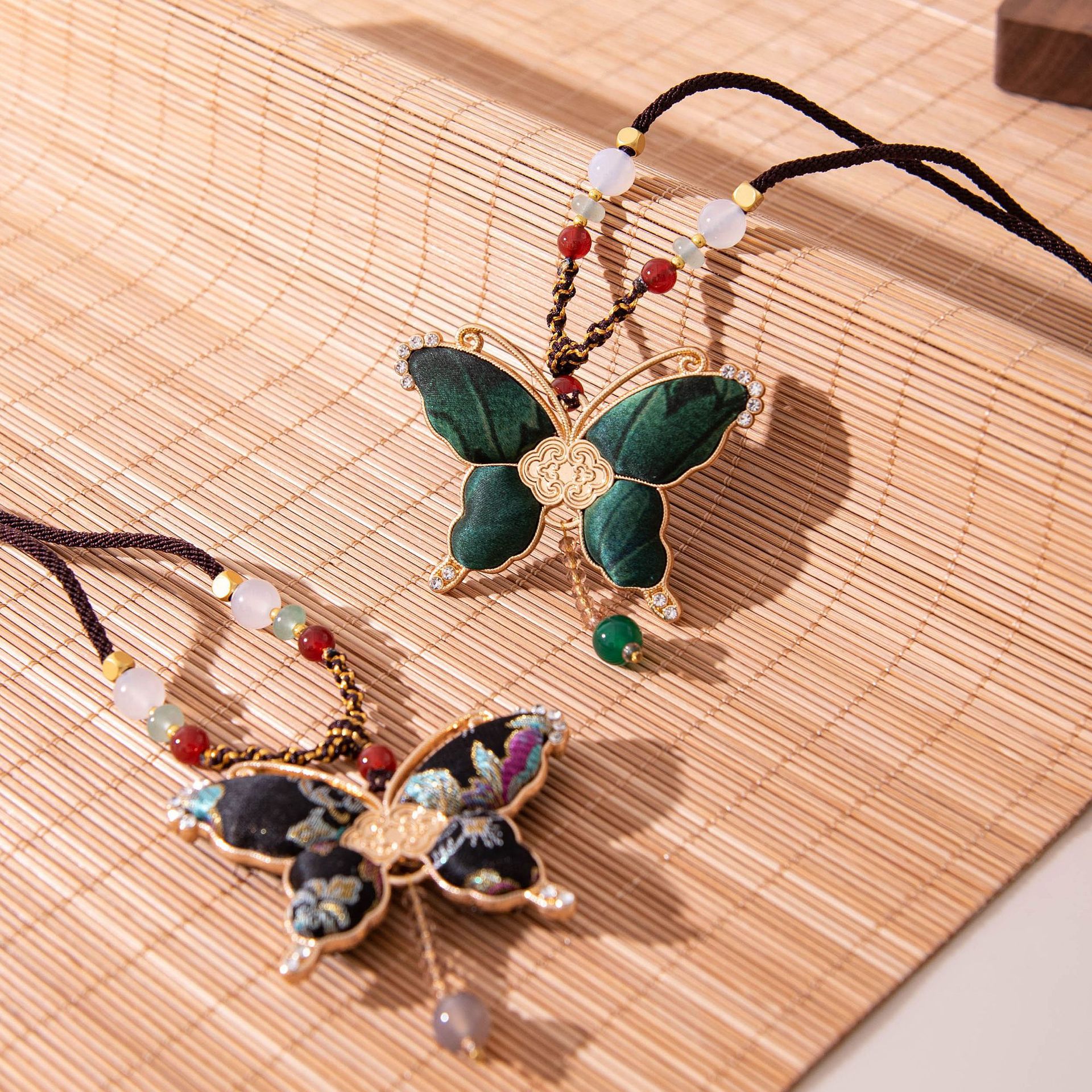 The Handmade Silk Song Brocade Butterfly Pendant Necklace - Image 4