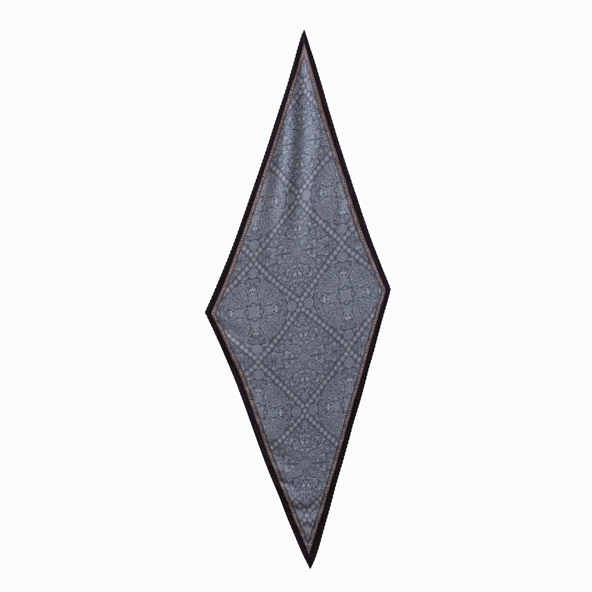 The Blue Silk Wool Scarf with Lace Trim - Image 5