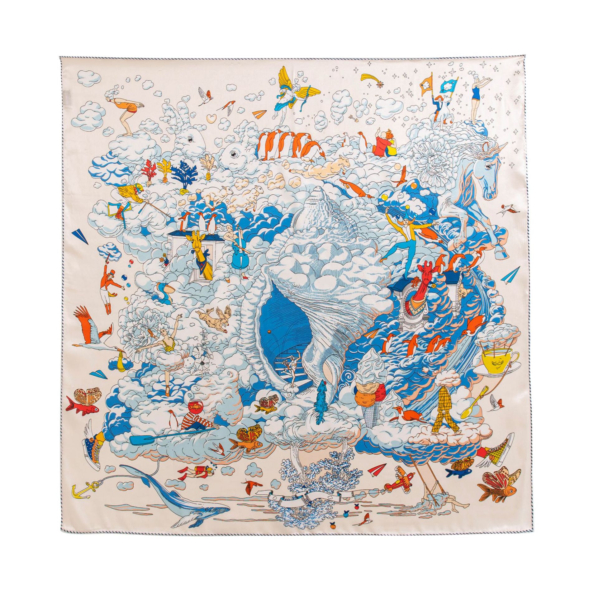 The Mulberry Silk Square Scarf with Blue White Print - Image 5