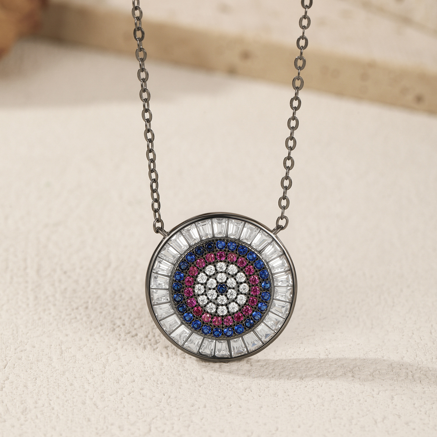 The S925 Sterling Silver Turquoise Full Diamond Necklace - Image 4