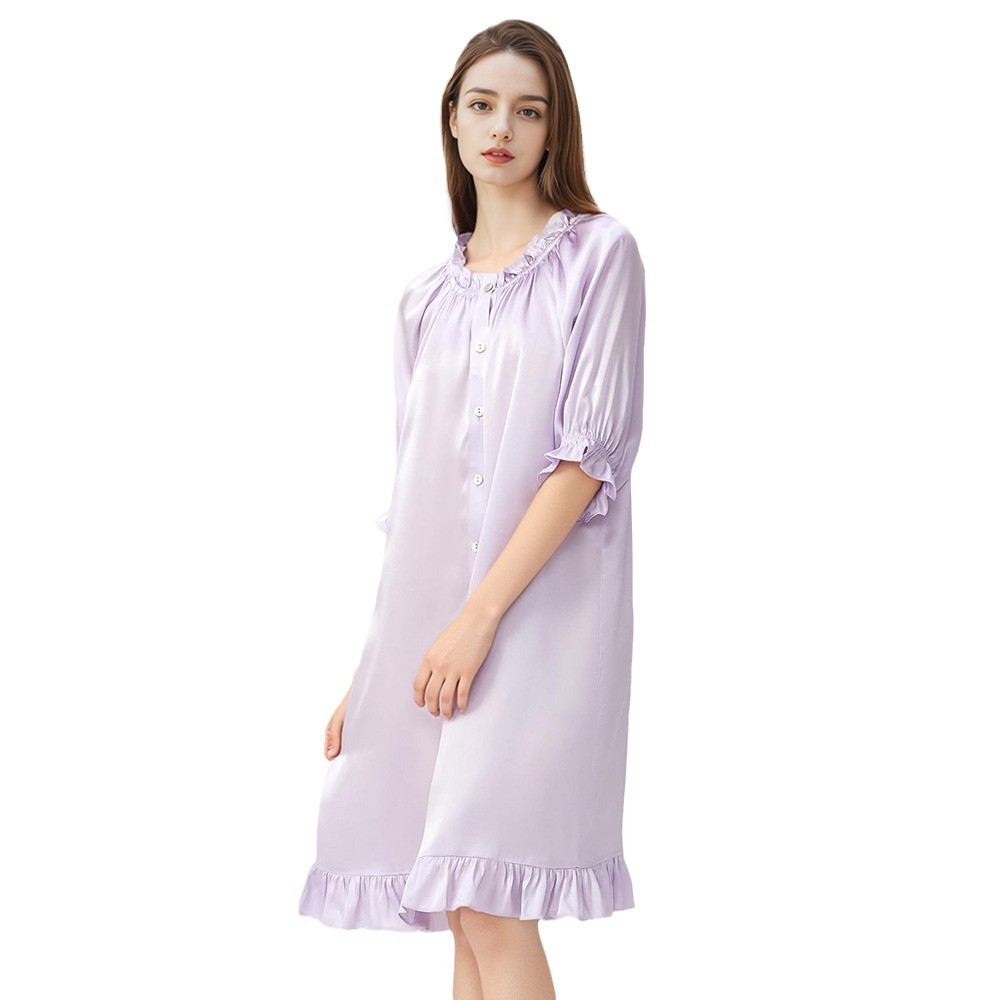 The 100% Mulberry Silk Off-Shoulder Puff Sleeve Nightgown - Image 5