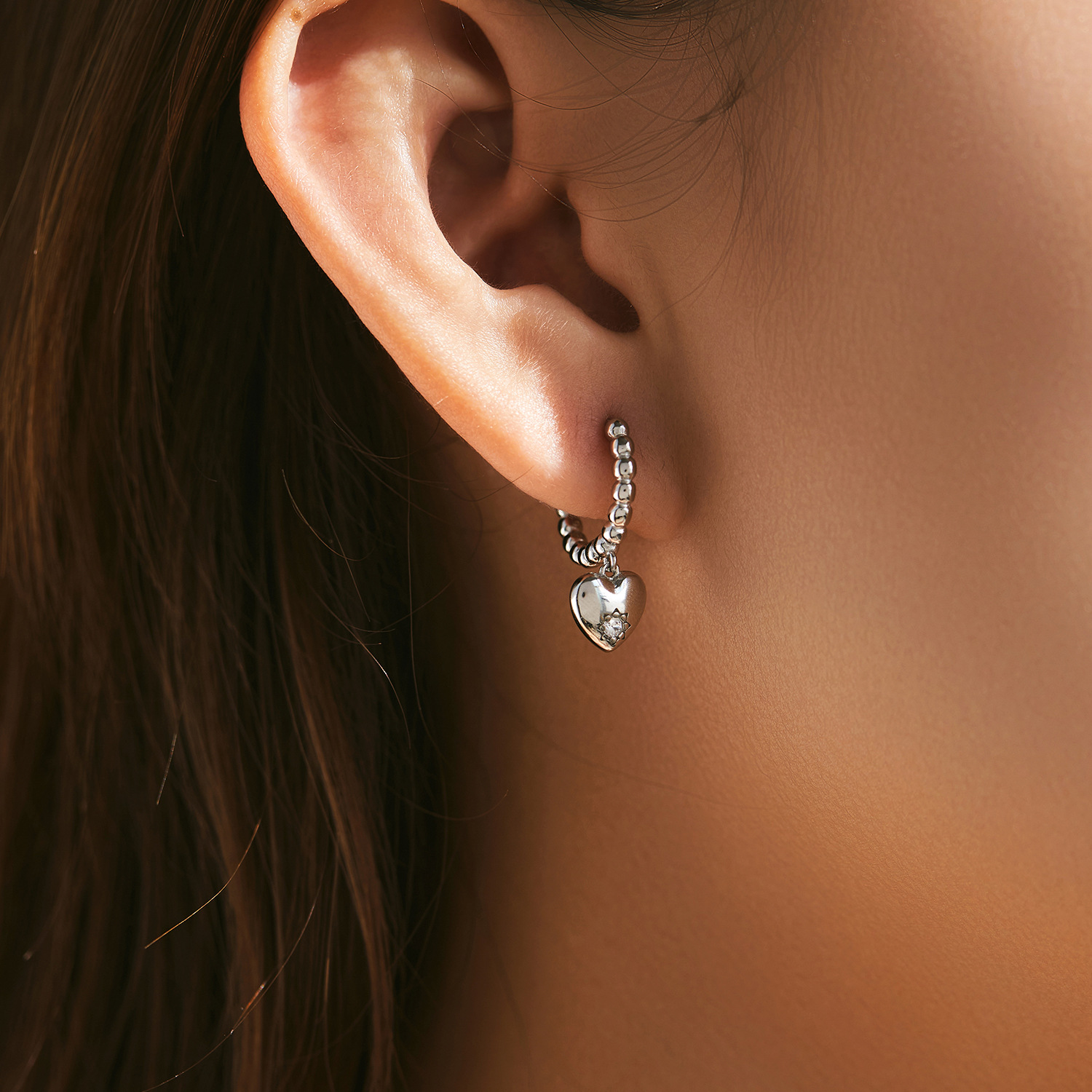 The S925 Sterling Silver Heart Rhinestone Dangle Earrings - Image 2